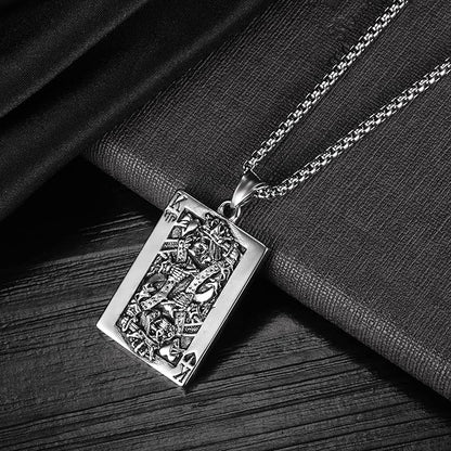 Rockyu トランプモチーフネックレス メンズ ステンレス製 ペンダント チェーン付
