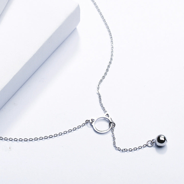 Rockyu 猫モチーフネックレス レディース シルバー925 鎖骨チェーン付き ジルコニアチャーム