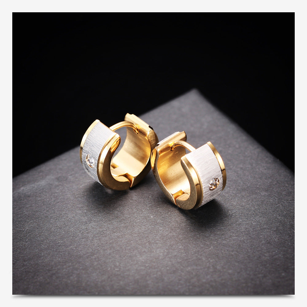 Rockyu フープピアス ステンレス ジルコニア 太めデザイン 男女兼用 ゴールド＆シルバー