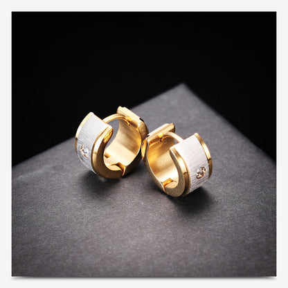 Rockyu フープピアス ステンレス ジルコニア 太めデザイン 男女兼用 ゴールド＆シルバー