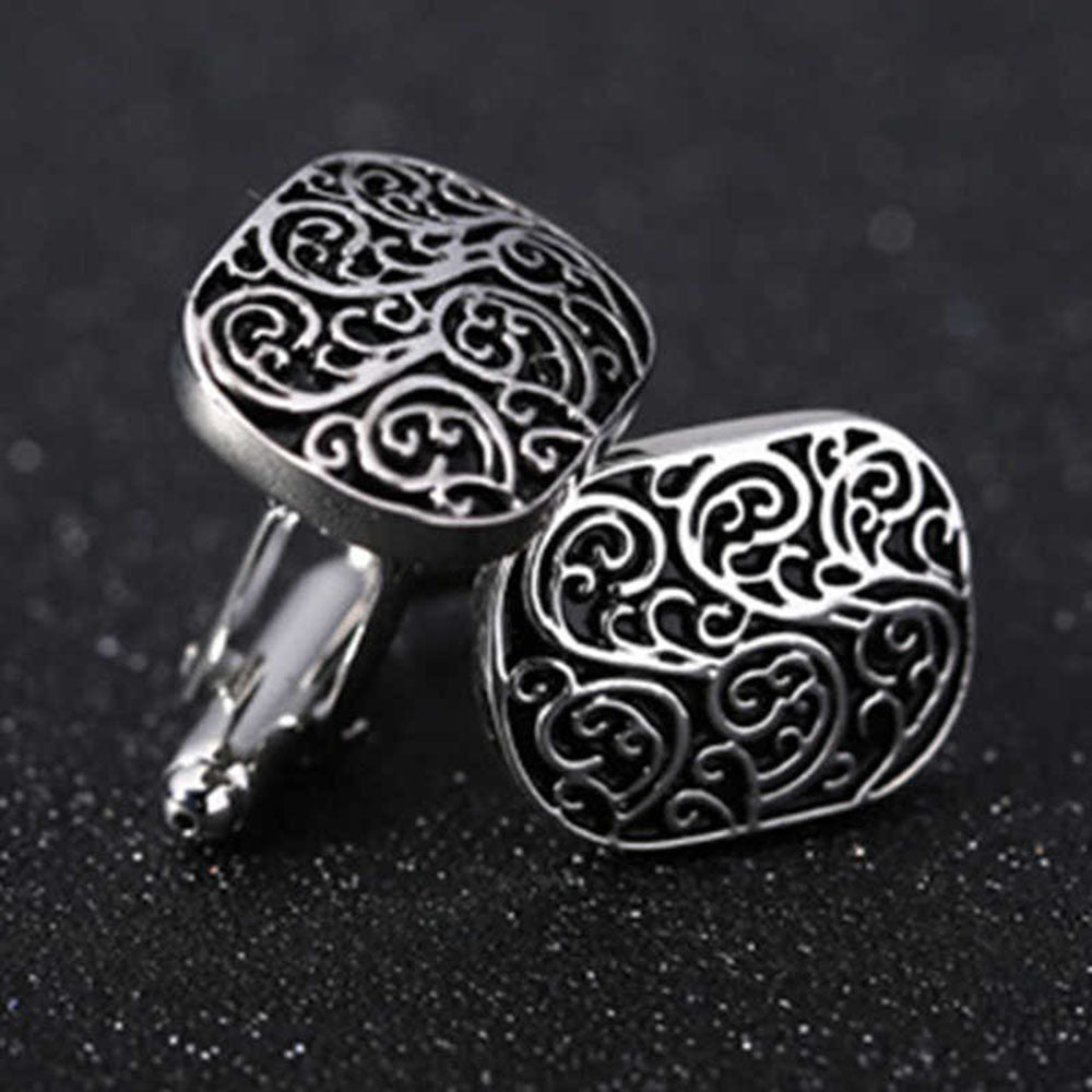 Rockyu メンズ 藤模様カフス 楕円シェイプ シルバー＆ゴールド 和風アクセサリー