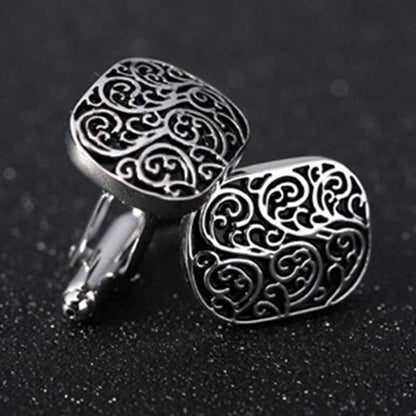 Rockyu メンズ 藤模様カフス 楕円シェイプ シルバー＆ゴールド 和風アクセサリー