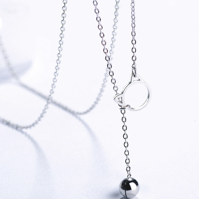 Rockyu 猫モチーフネックレス レディース シルバー925 鎖骨チェーン付き ジルコニアチャーム