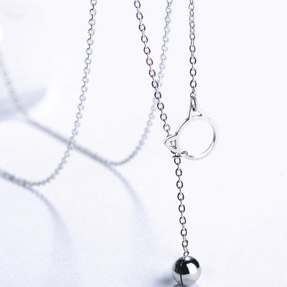 Rockyu 猫モチーフネックレス レディース シルバー925 鎖骨チェーン付き ジルコニアチャーム