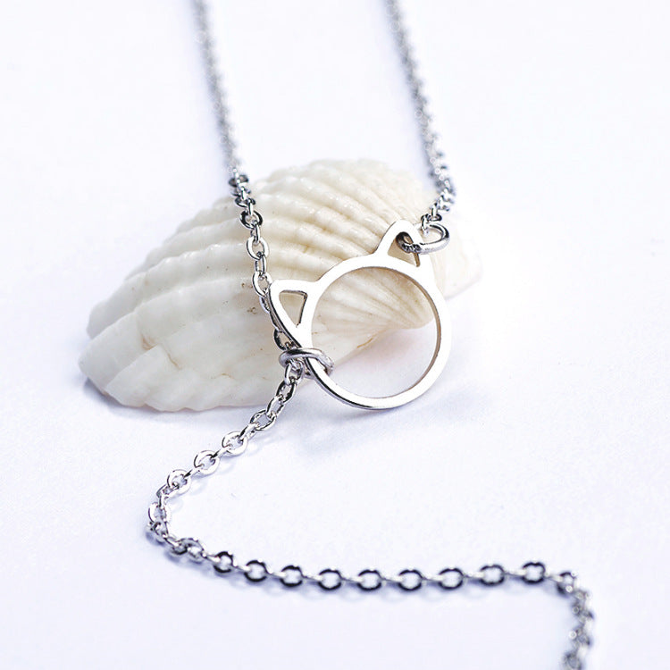 Rockyu 猫モチーフネックレス レディース シルバー925 鎖骨チェーン付き ジルコニアチャーム