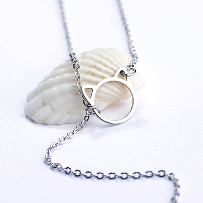 Rockyu 猫モチーフネックレス レディース シルバー925 鎖骨チェーン付き ジルコニアチャーム