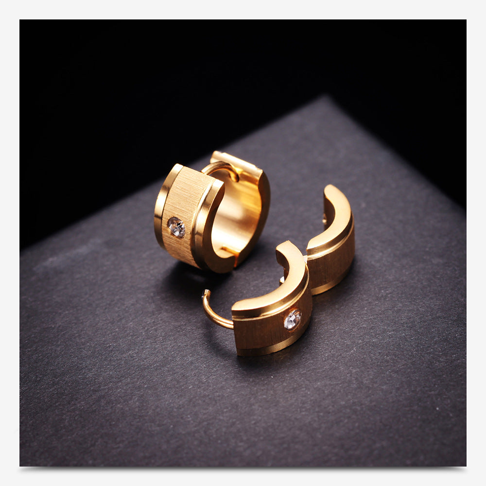 Rockyu フープピアス ステンレス ジルコニア 太めデザイン 男女兼用 ゴールド＆シルバー