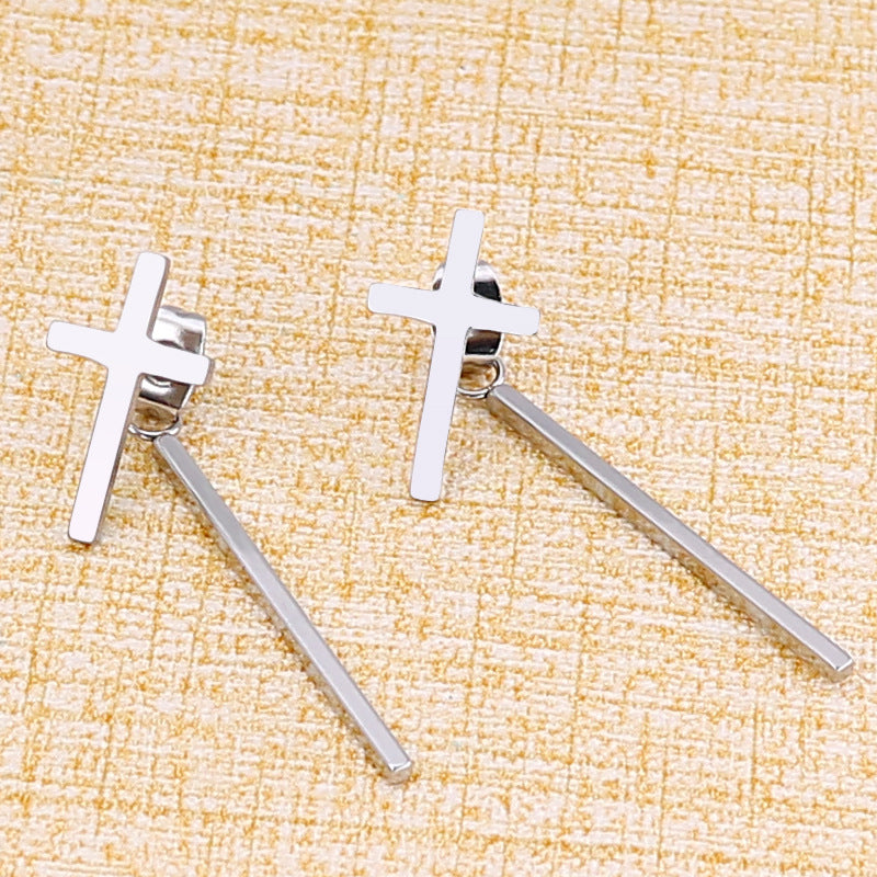 Rockyu ピアス メンズ クロス 十字架 バーモチーフ ステンレス シンプル アレルギー対応