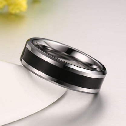 Rockyu タングステンリング メンズ 6mm ブラックエナメル シルバーアクセサリー 金属アレルギー対応