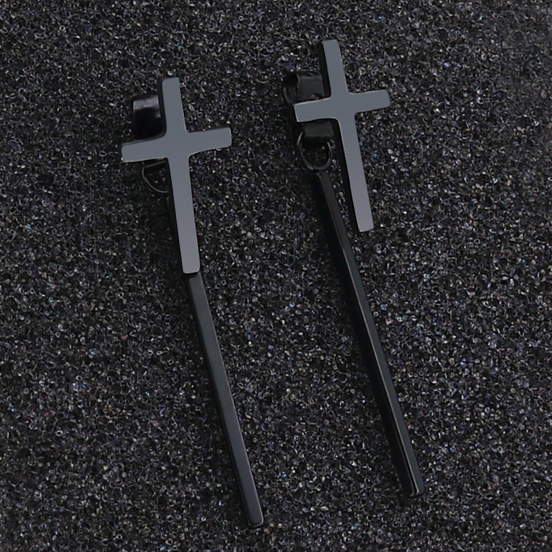 Rockyu ピアス メンズ クロス 十字架 バーモチーフ ステンレス シンプル アレルギー対応