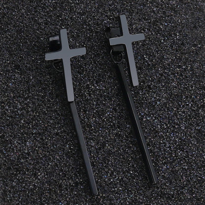 Rockyu ピアス メンズ クロス 十字架 バーモチーフ ステンレス シンプル アレルギー対応