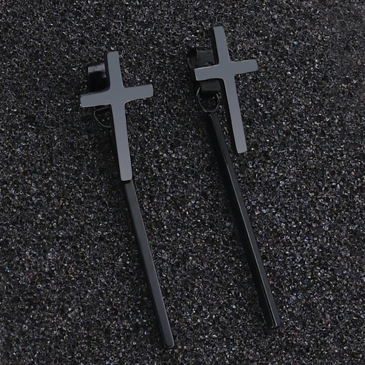 Rockyu ピアス メンズ クロス 十字架 バーモチーフ ステンレス シンプル アレルギー対応