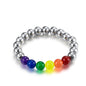 Rockyu ブレスレット メンズ ステンレス マルチカラー 虹ビーズ 金属アレルギー対応 数珠スタイル