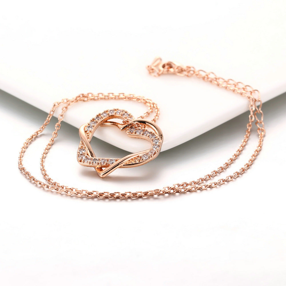 Rockyu ハートモチーフ ネックレス レディース ジルコニア 18Kローズゴールド仕上げ 鏡面仕上げ アレルギー対応