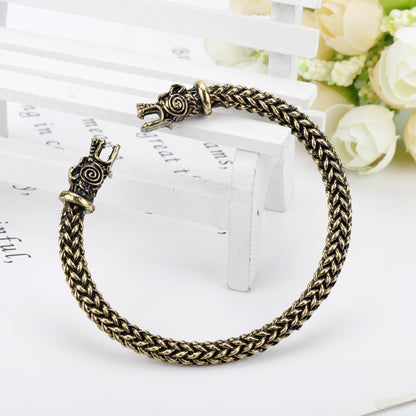 Rockyu 双頭竜ブレスレット メンズ 北欧風 ドラゴンバングル ステンレス製 金運＆魔除けアクセ