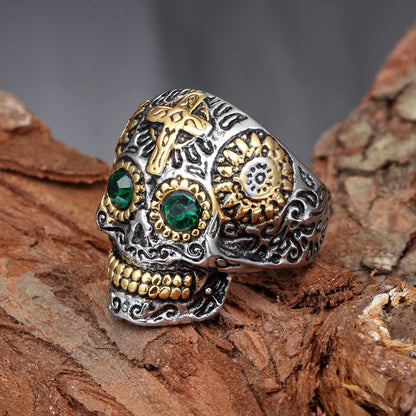 Rockyu 十字架スカルリング メンズ｜ヴィンテージパンク風 ステンレス製リング  製品タグ