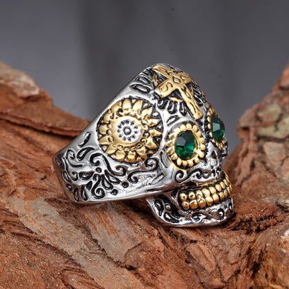 Rockyu 十字架スカルリング メンズ｜ヴィンテージパンク風 ステンレス製リング  製品タグ