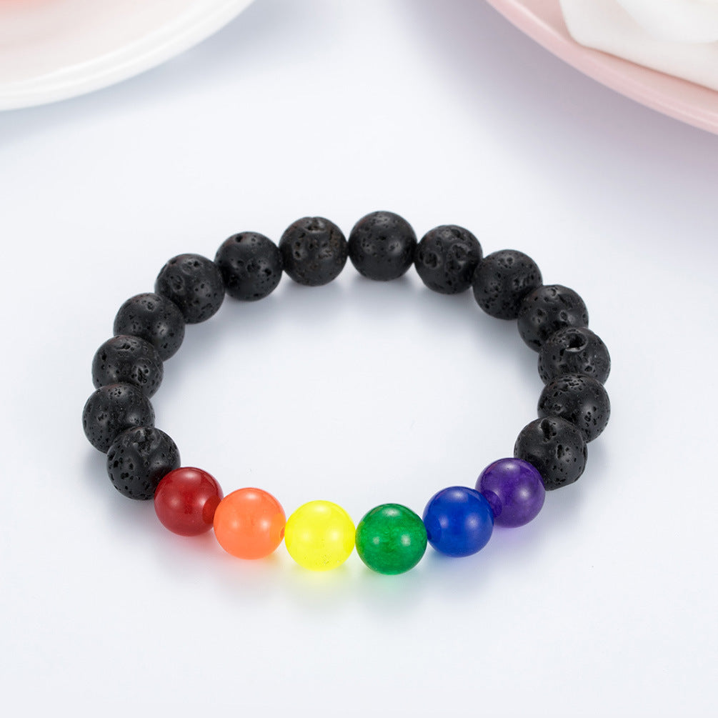 Rockyu ブレスレット メンズ ステンレス マルチカラー 虹ビーズ 金属アレルギー対応 数珠スタイル