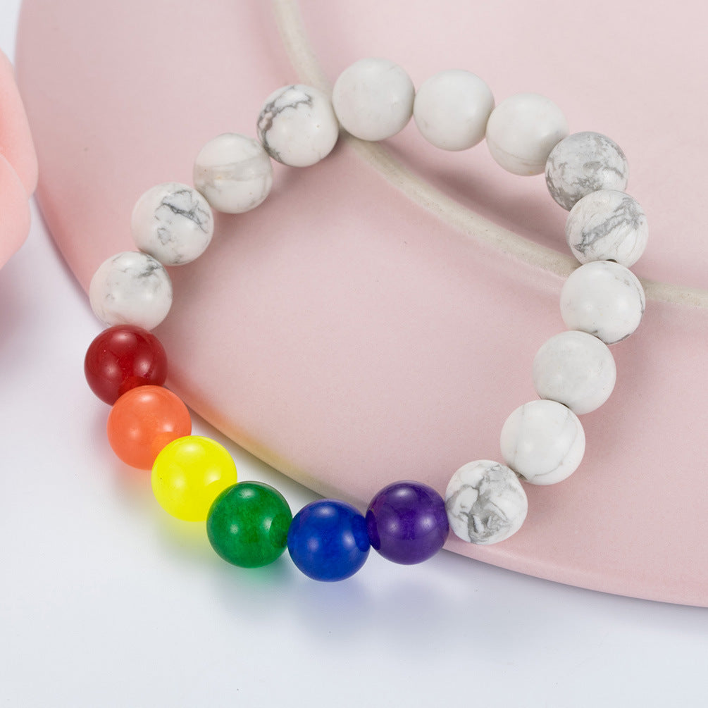 Rockyu ブレスレット メンズ ステンレス マルチカラー 虹ビーズ 金属アレルギー対応 数珠スタイル