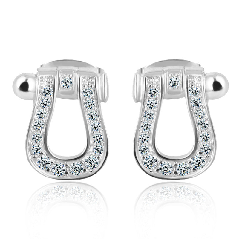 Rockyu シルバー925＆ピンクゴールド 馬蹄U型ジルコニアピアス レディース 金属アレルギー対応