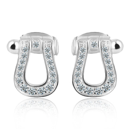 Rockyu シルバー925＆ピンクゴールド 馬蹄U型ジルコニアピアス レディース 金属アレルギー対応