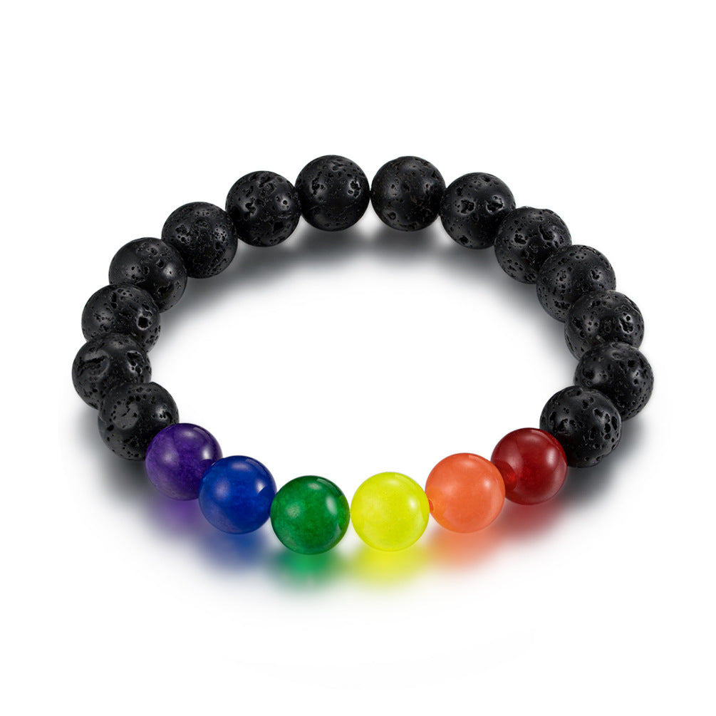 Rockyu ブレスレット メンズ ステンレス マルチカラー 虹ビーズ 金属アレルギー対応 数珠スタイル