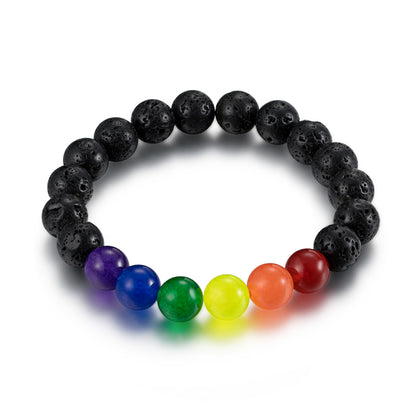 Rockyu ブレスレット メンズ ステンレス マルチカラー 虹ビーズ 金属アレルギー対応 数珠スタイル