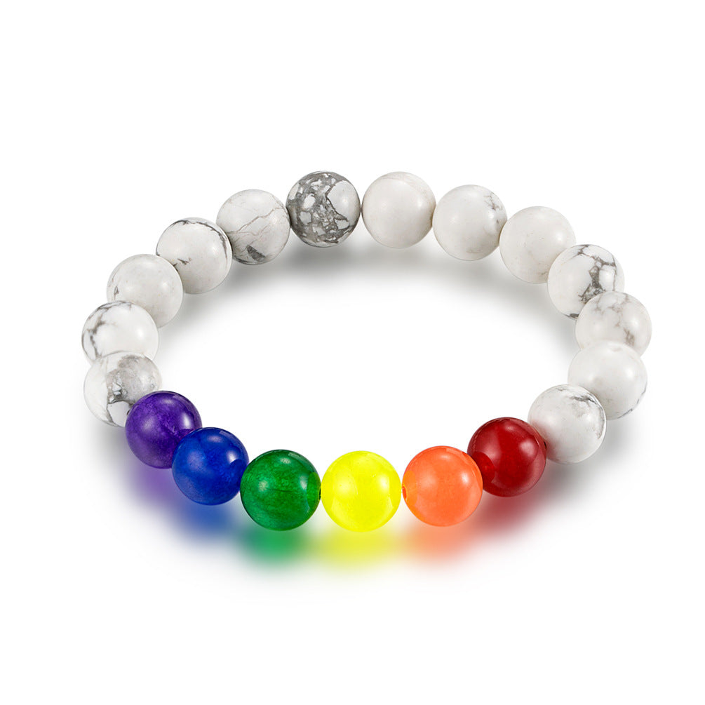 Rockyu ブレスレット メンズ ステンレス マルチカラー 虹ビーズ 金属アレルギー対応 数珠スタイル