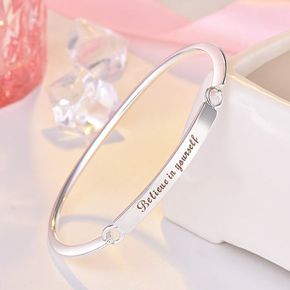 Rockyu レディースブレスレット チタン製 刻印メッセージバングル「Believe in yourself」 シルバー ゴールド ローズゴールド