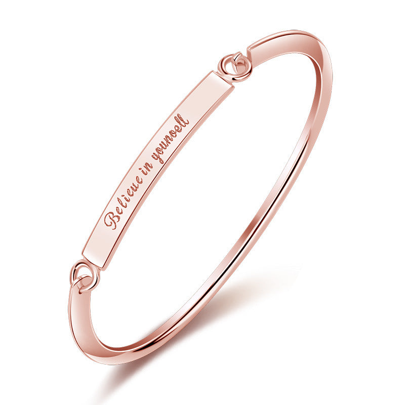 Rockyu レディースブレスレット チタン製 刻印メッセージバングル「Believe in yourself」 シルバー ゴールド ローズゴールド