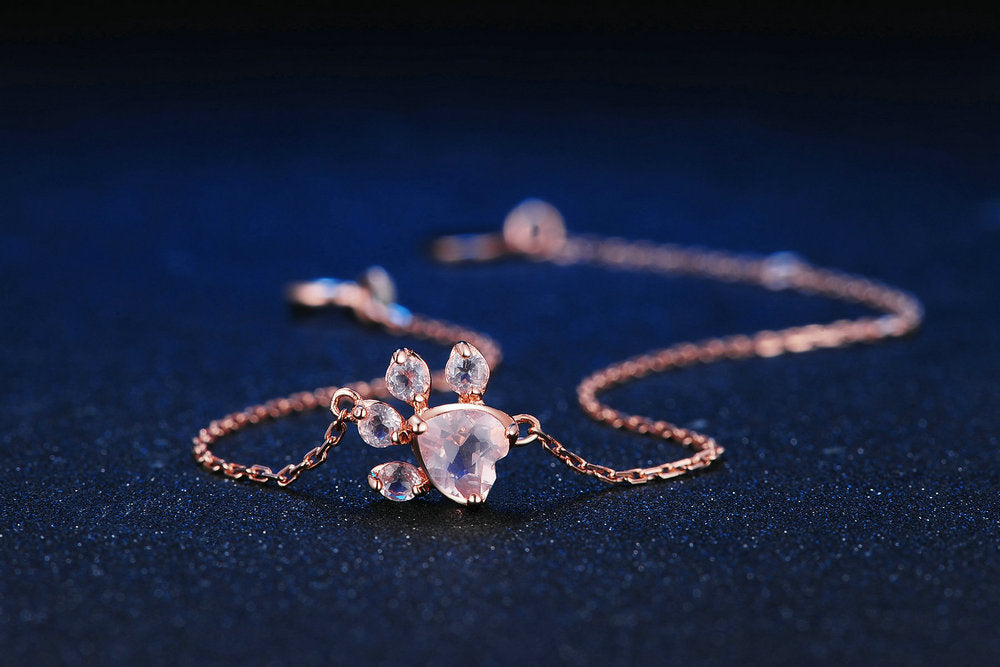 Rockyu シルバー925 天然クリスタル パウモチーフブレスレット レディース