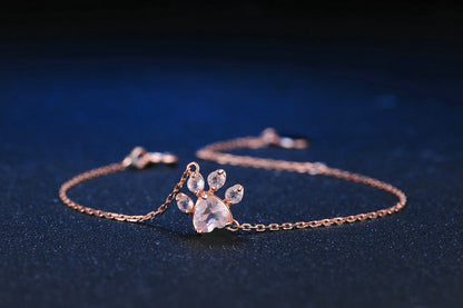 Rockyu シルバー925 天然クリスタル パウモチーフブレスレット レディース