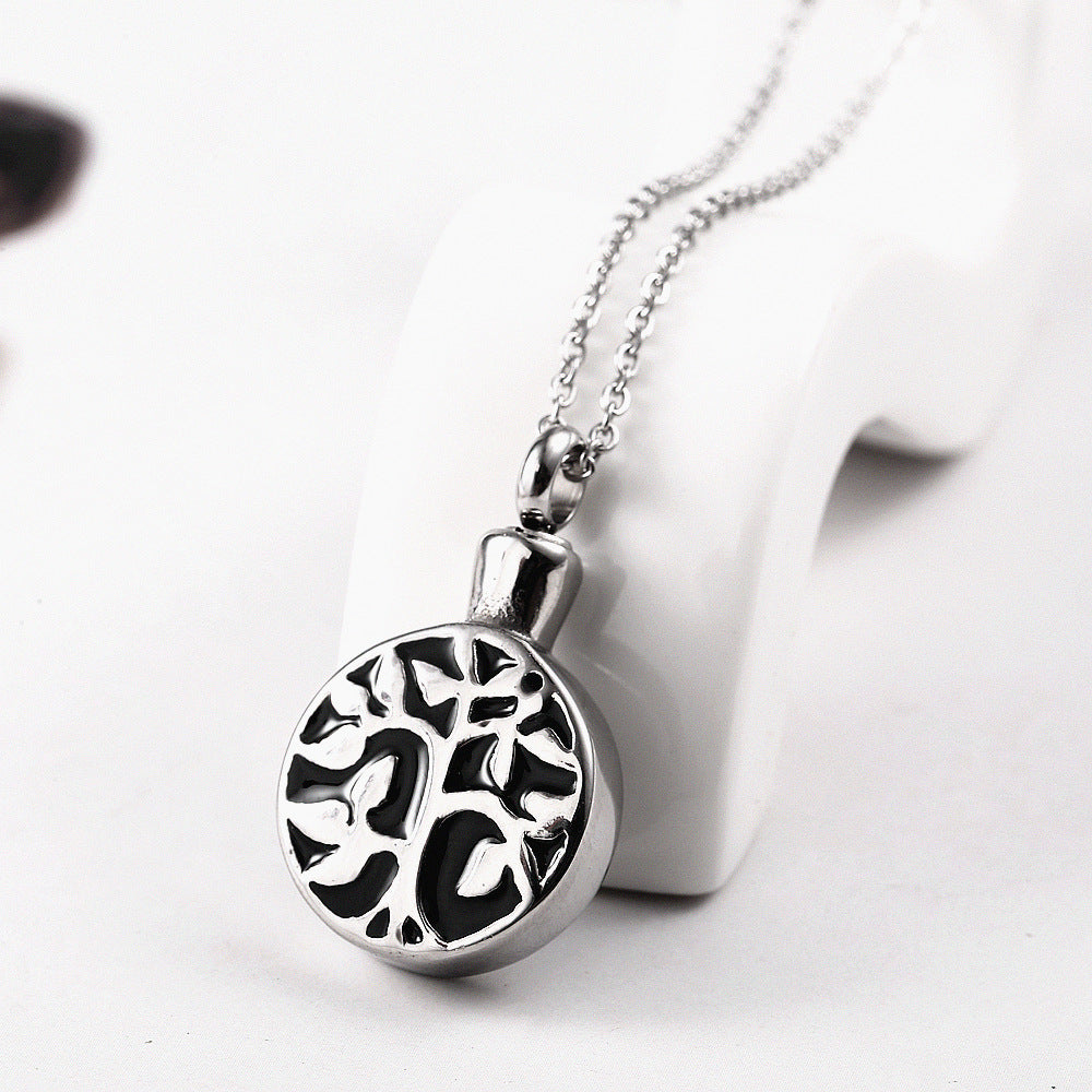 Rockyu メモリアルネックレス レディース 生命の樹デザイン 遺骨入れペンダント チタン製 ゴールド仕上げ