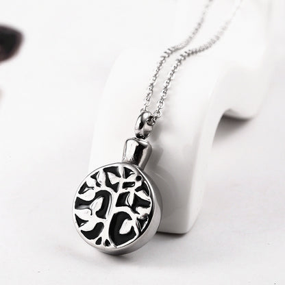 Rockyu メモリアルネックレス レディース 生命の樹デザイン 遺骨入れペンダント チタン製 ゴールド仕上げ