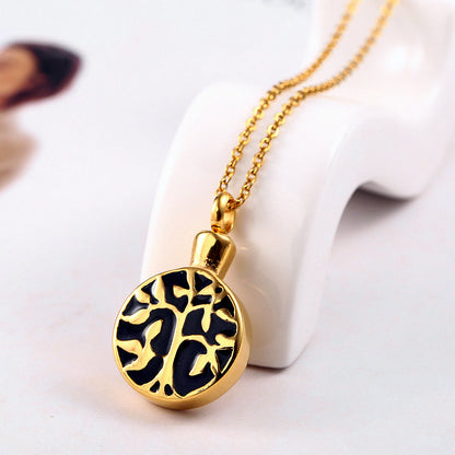 Rockyu メモリアルネックレス レディース 生命の樹デザイン 遺骨入れペンダント チタン製 ゴールド仕上げ