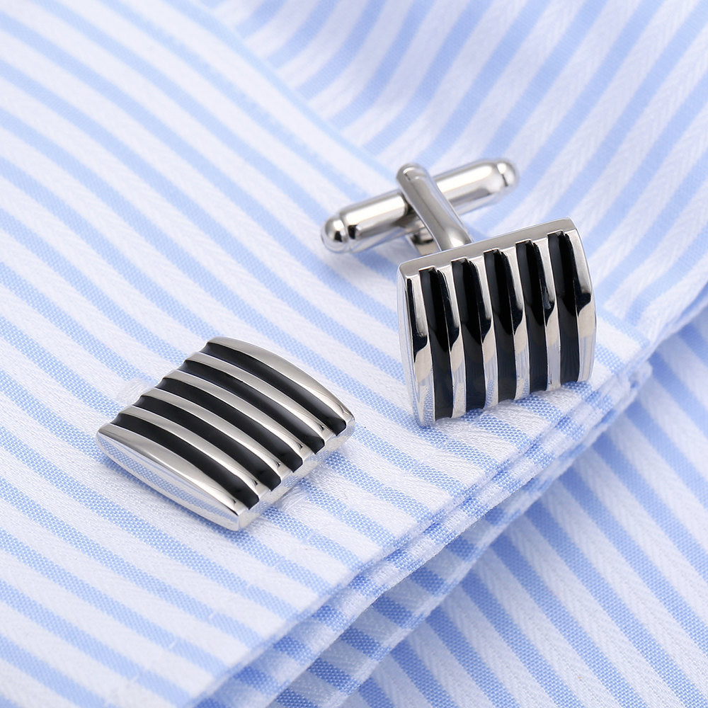 Rockyu カフス メンズ 正方形 ストライプ ステンレス シルバー