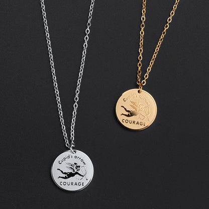 Rockyu キューピッドコインネックレス シルバー＆ゴールド｜金属アレルギー対応・62cmチェーン