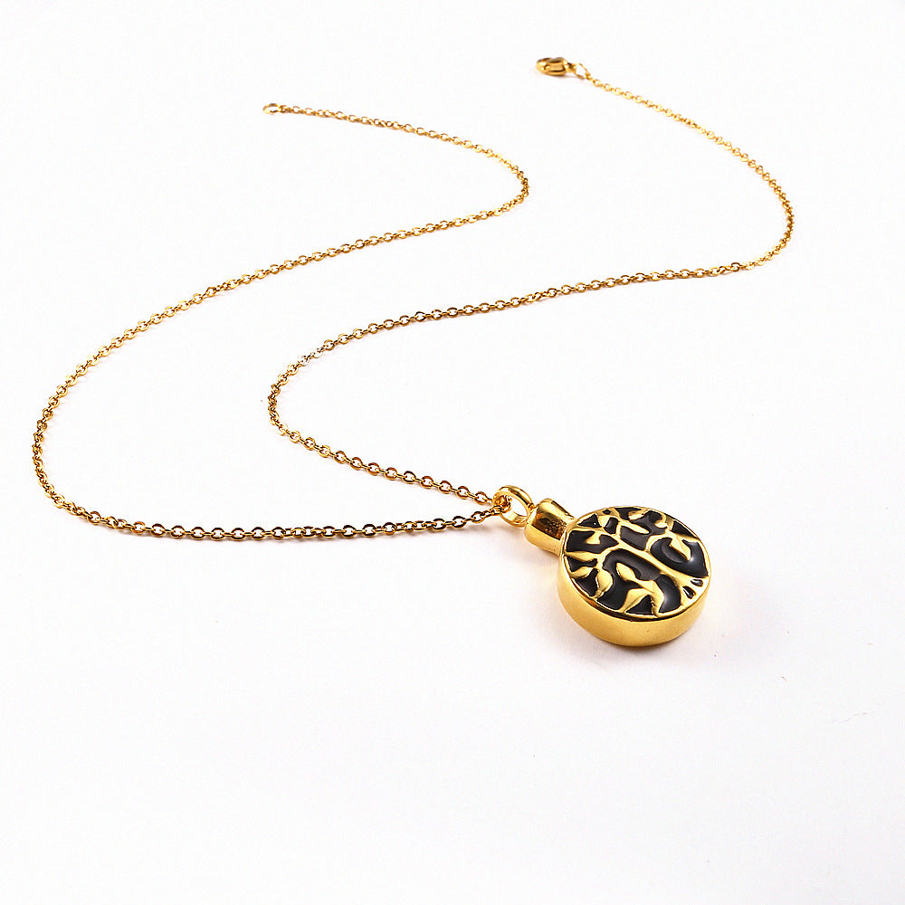 Rockyu メモリアルネックレス レディース 生命の樹デザイン 遺骨入れペンダント チタン製 ゴールド仕上げ