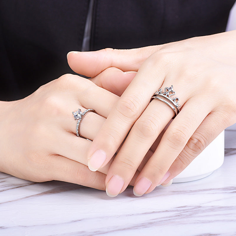 Rockyu 王冠デザインリングセット レディース シルバー＆ローズゴールド フリーサイズ