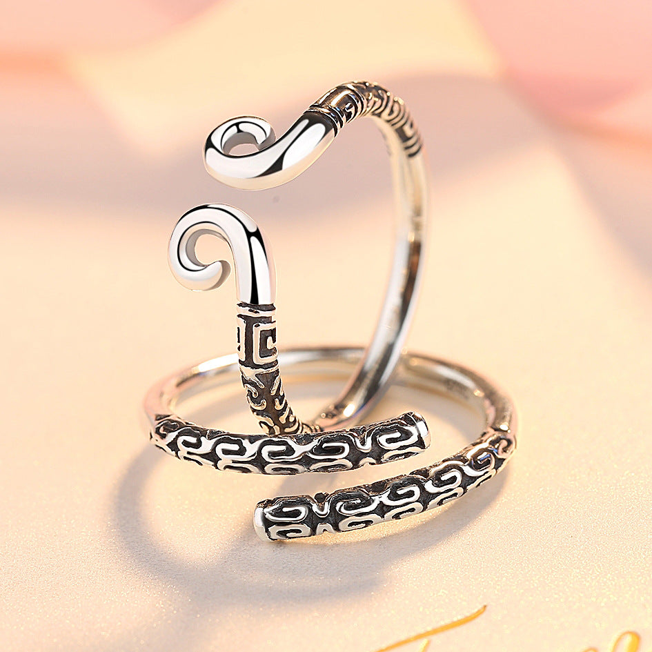 Rockyu 孫悟空モチーフ ペアリング2個セット シルバー925 フリーサイズ 中華風指輪