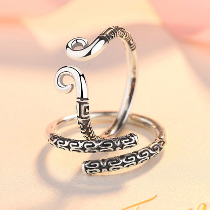 Rockyu 孫悟空モチーフ ペアリング2個セット シルバー925 フリーサイズ 中華風指輪