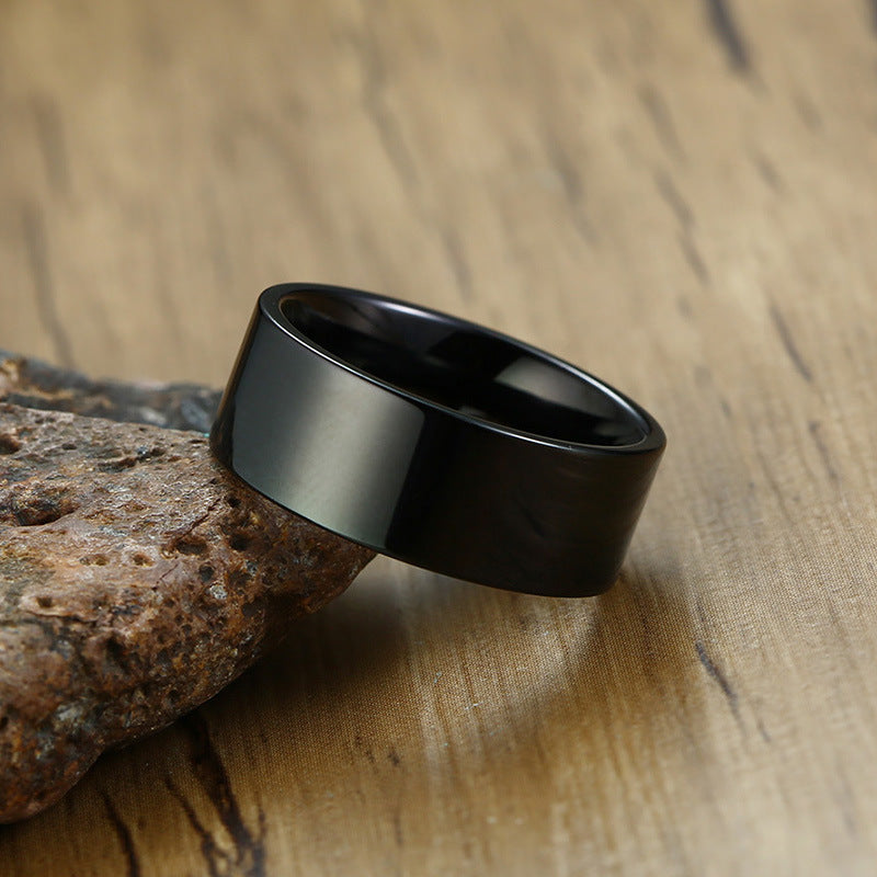 Rockyu メンズリング ブラック IPコーティング チタン風ステンレス シンプルデザイン