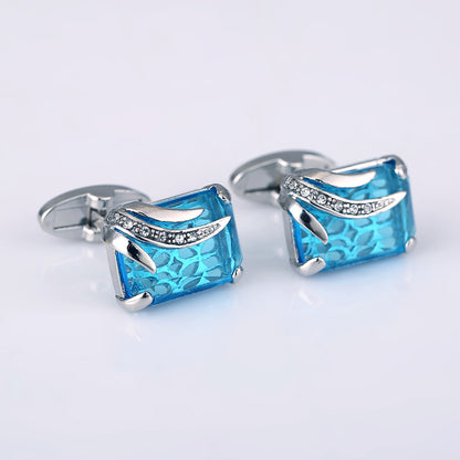 Rockyu カフスボタン メンズ 長方形ストーン 翼モチーフ ジルコニア装飾 ビジネス＆パーティー用