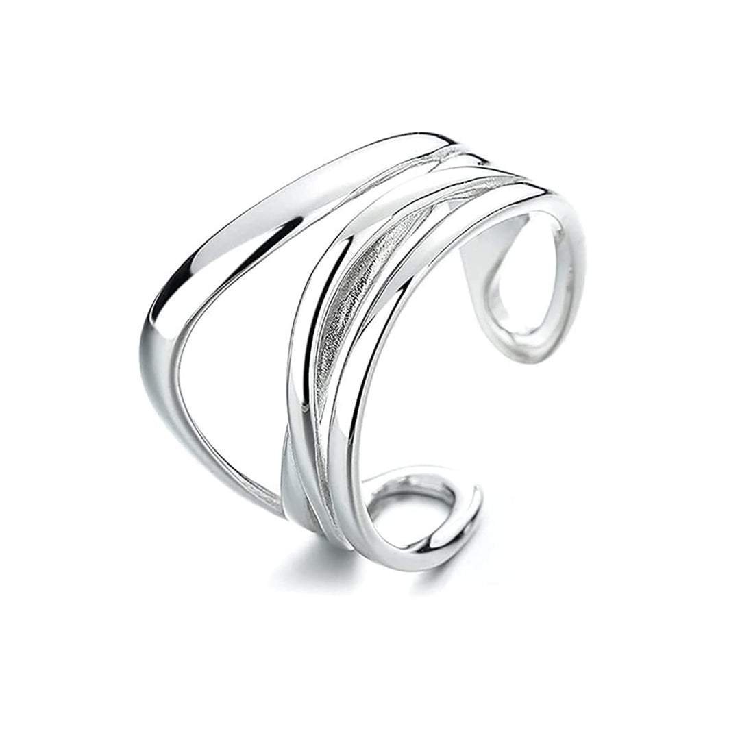 Rockyu レディース多連クロスリング フリーサイズ シルバー ゴールド 金属アレルギー対応