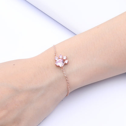 Rockyu シルバー925 天然クリスタル パウモチーフブレスレット レディース