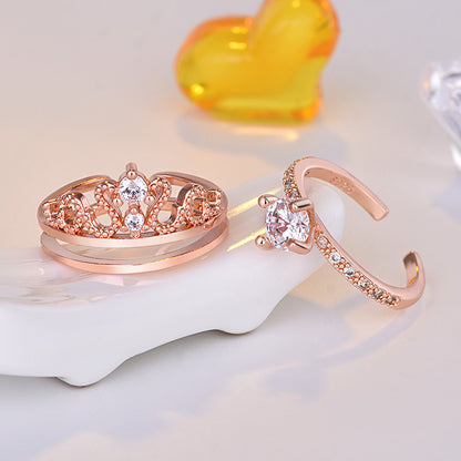 Rockyu 王冠デザインリングセット レディース シルバー＆ローズゴールド フリーサイズ