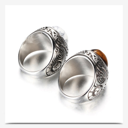 Rockyu メンズリング シルバー 天然石 オニキス ターコイズ タイガーアイ チタン製