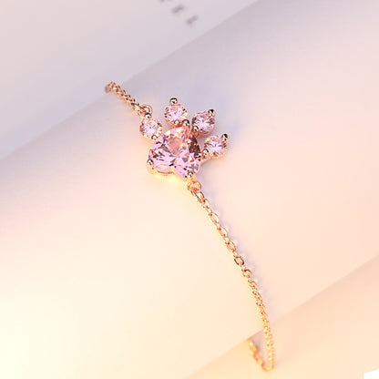 Rockyu シルバー925 天然クリスタル パウモチーフブレスレット レディース