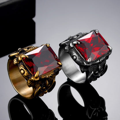 Rockyu ステンレスリング メンズ 幅広 ごつめデザイン ビンテージ風 宝石風ストーン リング