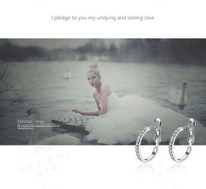 Rockyu フープピアス レディース｜18Kピンクゴールド＆クリスタル 上品カジュアルアクセ